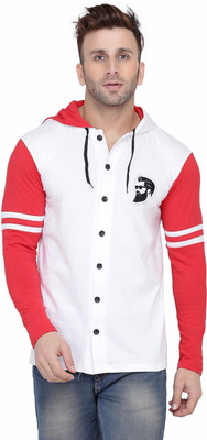 GEUM Printed Men Hooded Neck White, Red T-Shirt