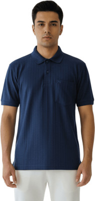 Force NXT Solid Men Polo Neck Dark Blue T-Shirt