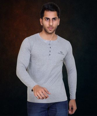 Classic Martino Solid Men Henley Neck Grey T-Shirt