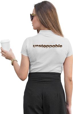 Fighterhero Printed Women Polo Neck White T-Shirt