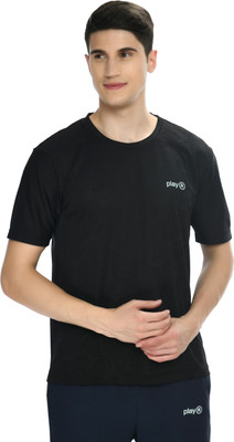 playR Printed Men Round Neck Black T-Shirt