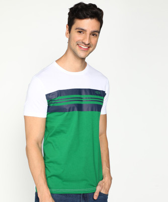 PROVOGUE Striped Men Round Neck White T-Shirt