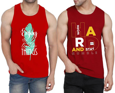 WOOSTRO Printed Men Scoop Neck Red, Maroon T-Shirt