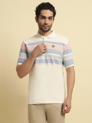 CANTABIL Striped Men Polo Neck White T-Shirt
