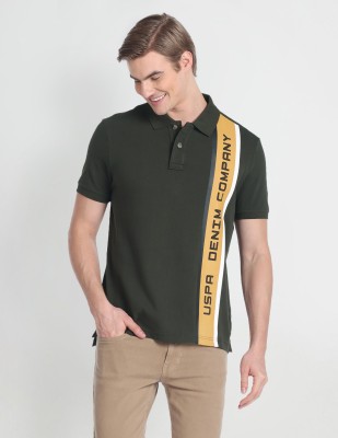 U.S. Polo Assn. Denim Co. Printed Men Polo Neck Green T-Shirt