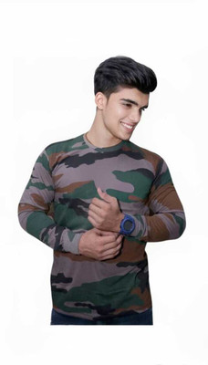 O-MART Printed, Military Camouflage, Solid Men Round Neck Multicolor T-Shirt