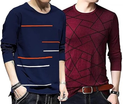 Leotude Striped Men Round Neck Multicolor T-Shirt