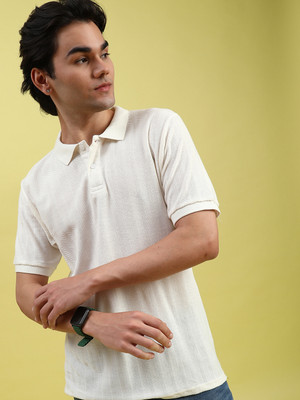 V-MART Solid Men Polo Neck White T-Shirt