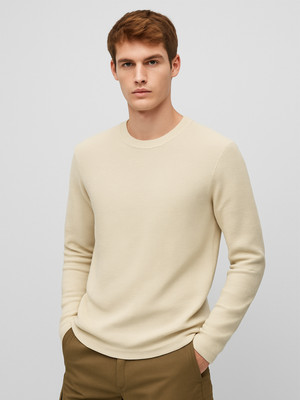 NOBERO Self Design Men Round Neck White T-Shirt