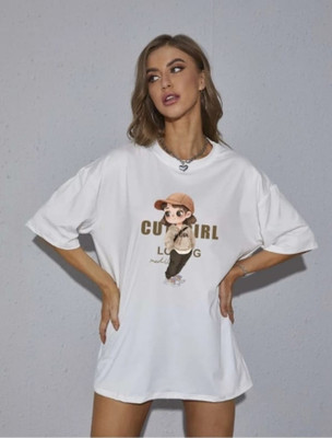 ALNIK Graphic Print Women Round Neck White T-Shirt
