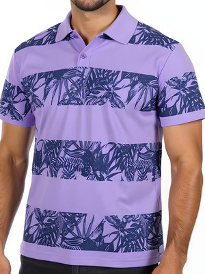 Hushbucks Printed Men Polo Neck Purple T-Shirt