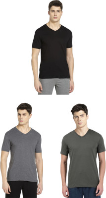 JOCKEY Solid Men V Neck Black, Grey, Dark Green T-Shirt