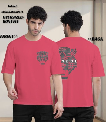 Yobdel Printed, Typography Men Round Neck Pink T-Shirt
