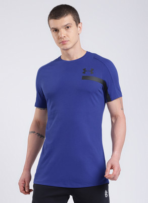 UNDER ARMOUR Solid Men Crew Neck Blue T-Shirt