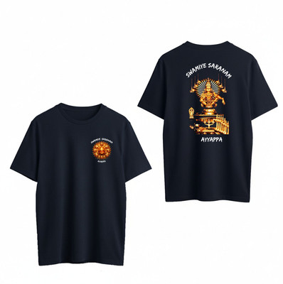 DEHCY Printed Men Round Neck Navy Blue T-Shirt