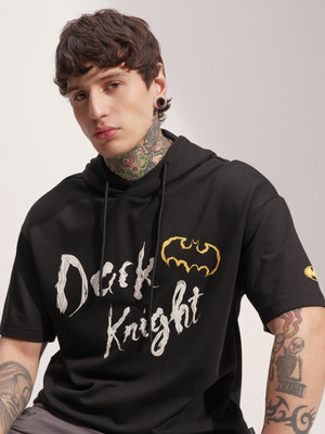 HIGHLANDER Self Design Men Hooded Neck Black T-Shirt