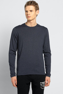 VAN HEUSEN Solid Men Crew Neck Blue T-Shirt