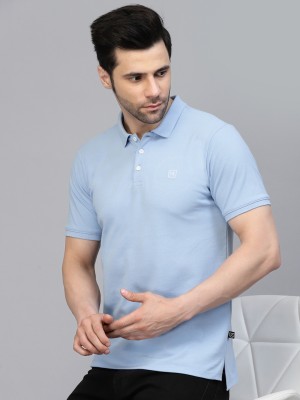 RIGO Solid Men Polo Neck Blue T-Shirt