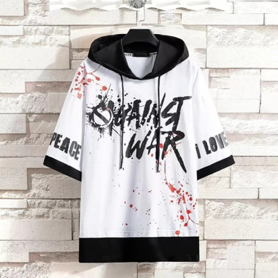 Bhadawar creations Printed Men Hooded Neck White T-Shirt