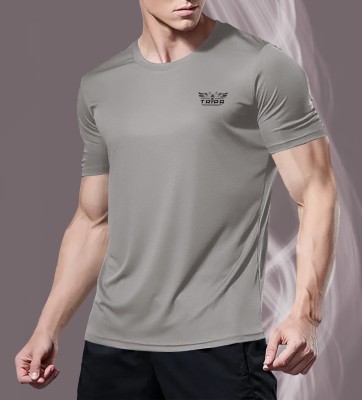 TRIPR Solid Men Round Neck Grey T-Shirt