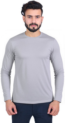 Ecolove Solid Men Round Neck Grey T-Shirt