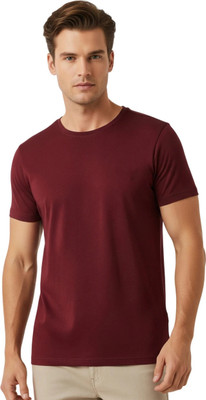 Quality Hub Akash Solid Men Round Neck Maroon T-Shirt