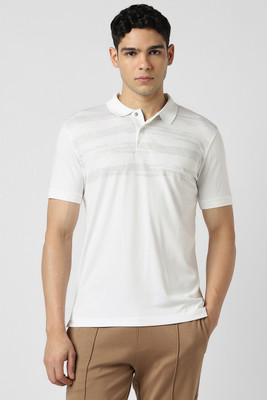 VAN HEUSEN Striped Men Polo Neck White T-Shirt
