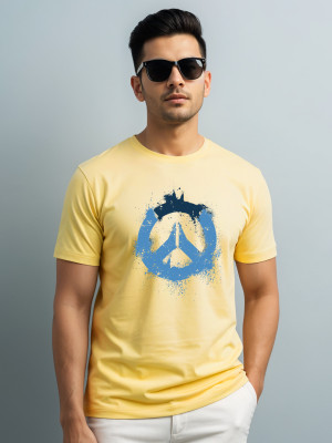 ADRO Printed Men Round Neck Yellow T-Shirt
