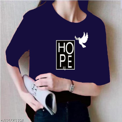 EJIS Typography Women Round Neck Blue T-Shirt