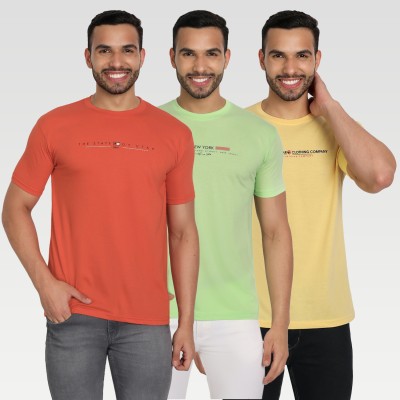 Zeffit Printed Men Round Neck Yellow, Light Green, Orange T-Shirt