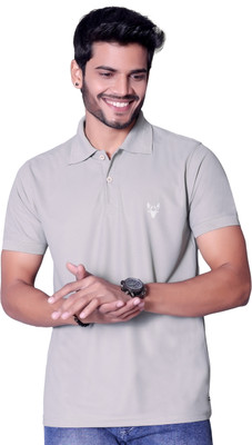 JH MART Printed Men Polo Neck Grey T-Shirt
