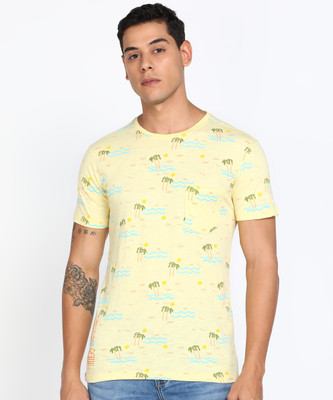 PETER ENGLAND Printed Men Round Neck Yellow T-Shirt