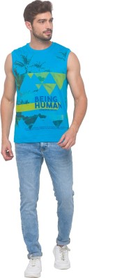 BEING HUMAN Typography Men Round Neck Blue T-Shirt