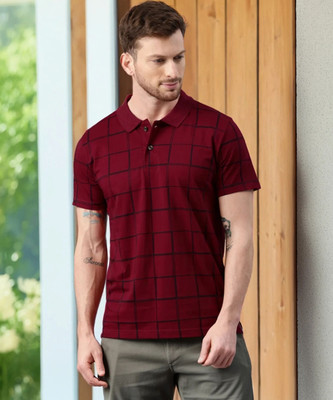 Kryptic Printed Men Polo Neck Maroon T-Shirt