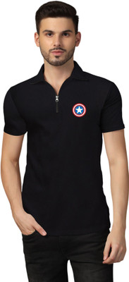Lawful Casual Printed Men Polo Neck Black T-Shirt