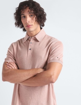 TOMMY HILFIGER Solid Men Polo Neck Pink T-Shirt