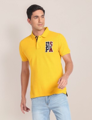 U.S. POLO ASSN. Printed Men Polo Neck Yellow T-Shirt