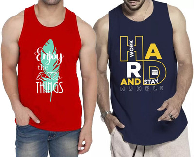 WOOSTRO Printed Men Scoop Neck Red, Navy Blue T-Shirt