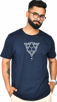 Burundi Blu Printed Men Round Neck Navy Blue T-Shirt