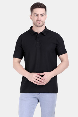 ANZEER Solid Men Polo Neck Black T-Shirt