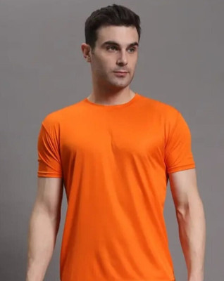 allytrue Solid Men Round Neck Orange T-Shirt