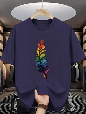 Twenty2Creation Printed Men Round Neck Navy Blue T-Shirt