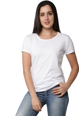 Club A9 Solid Women Round Neck White T-Shirt