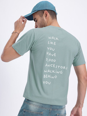 Glitchez Printed Men Round Neck Green T-Shirt