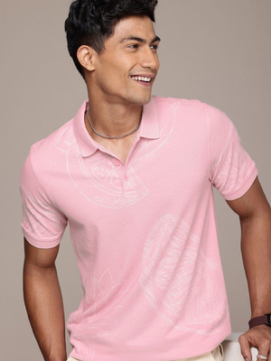 WROGN Printed Men Polo Neck Pink T-Shirt