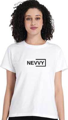 BERRYFIT Printed Women Round Neck White T-Shirt