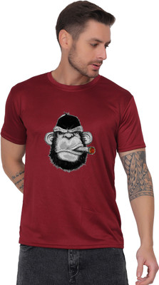 LIFE STYLE COMMERCE Printed Men Round Neck Maroon T-Shirt