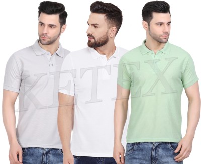 KETEX Solid Men Polo Neck Grey, White, Light Green T-Shirt