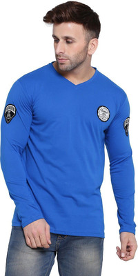 Lawful Casual Graphic Print Men V Neck Blue T-Shirt