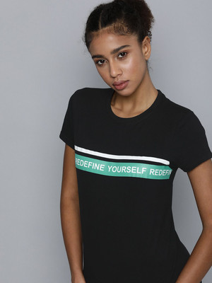 HRX by Hrithik Roshan Graphic Print Women Round Neck Black T-Shirt